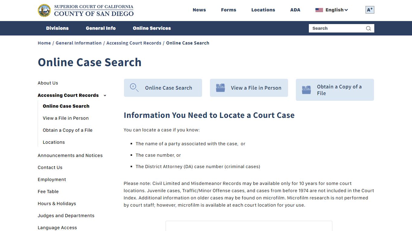 Online Case Search - Superior Court of California - County of San Diego